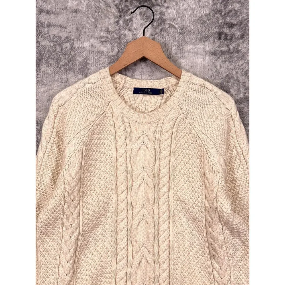 New Polo Ralph Lauren Sweater Dress Large Womens Chunky Cable Knit Ivory Cream